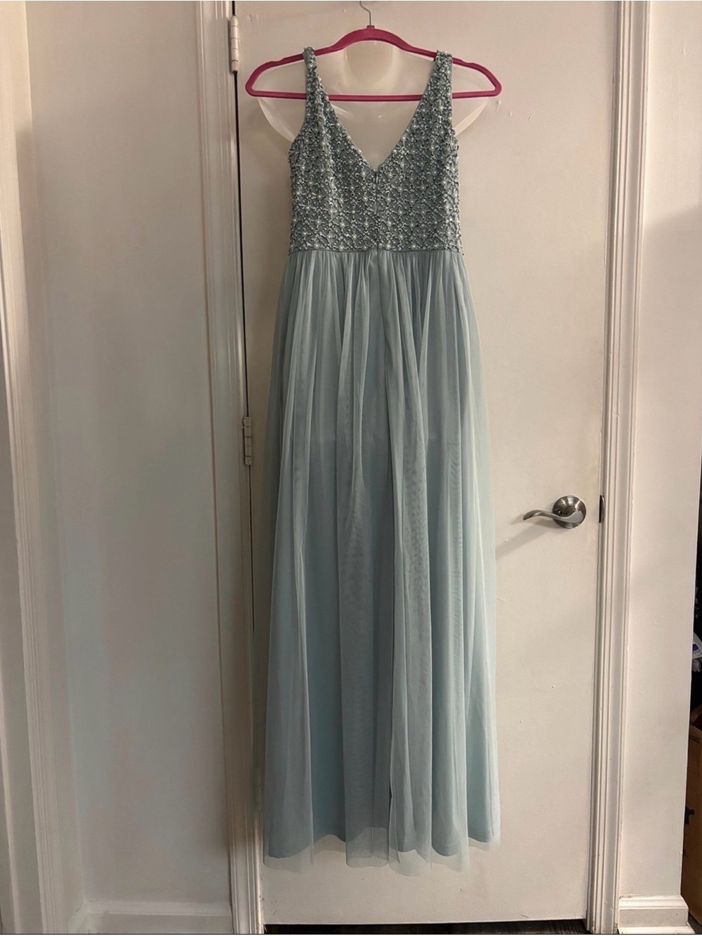 Adrianna Papell Light Blue Beaded Chiffon Dress - Picture 3 of 10